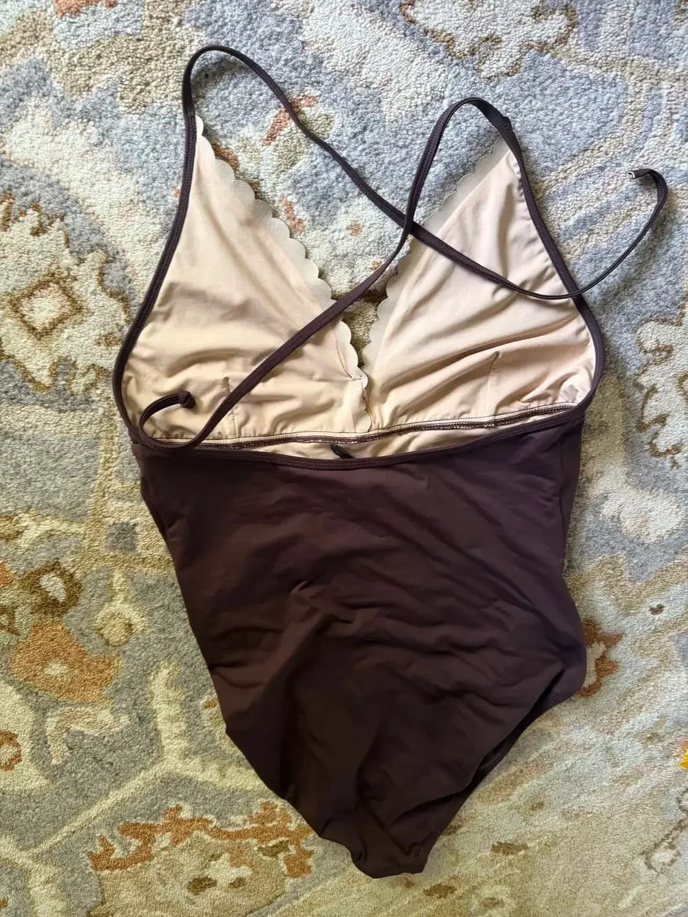 J.Crew Scalloped V-Neck One-Piece Swimsuit in Chocolate Brown